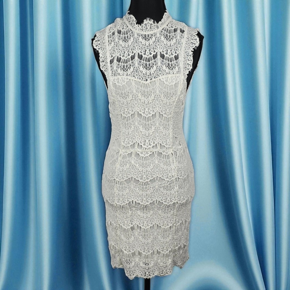 Intimately Free People Lace Mini Dress Woman Small White‎ Mock Neck Sleeveless